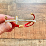 No Brand Gold CZ Cross with Red Strap and Gold Love Spacer Bracelet