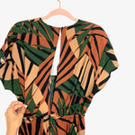 Molly Bracken Brown Palm Print Drawstring Waist Open Back Jumpsuit NWT- Size XS (sold out online)