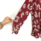 Amaryllis Burgundy Animal Print Distressed Sweater- Size XL