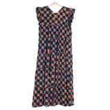 King + Pitt Black/Brown/Blue Printed Back Tie Dress- Size M