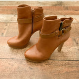 Gianni Bini Camel Side Zip With Buckle High Heel Booties- Size 7
