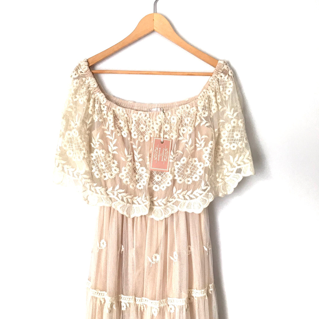 Champagne & Strawberry Off The Shoulder Lace Dress NWT- Size S Champagne & Strawberry Off The Shoulder Lace Dress NWT- Size S