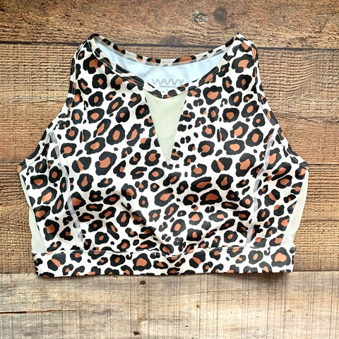 Wavvy Tan Animal Print Mesh Sports Bra- Size L (We have matching botoms)