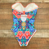 Figleavs Navy/Coral Frida Underwired Bandeau Tummy Control Swimsuit- Size ~36FF (See Notes)