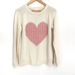 Pink Lily Heart Cream Sweater- Size S