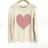 Pink Lily Heart Cream Sweater- Size S