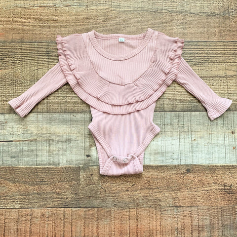 No Brand Mauve Ribbed Ruffle Onesie- Size ~0-3M (See Notes)