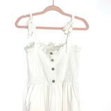 No Brand White Smocked Faux Button Bodice Tie Strap Cropped Jumpsuit- Size M