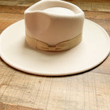 No Brand Cream Vegan Felt Belted Wide Brim Hat