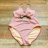 Beach Joy Pink and White Gingham Front Cutout One Piece- Size S