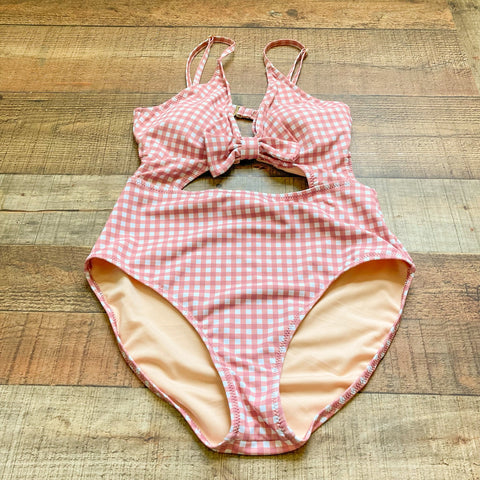 Beach Joy Pink and White Gingham Front Cutout One Piece- Size S