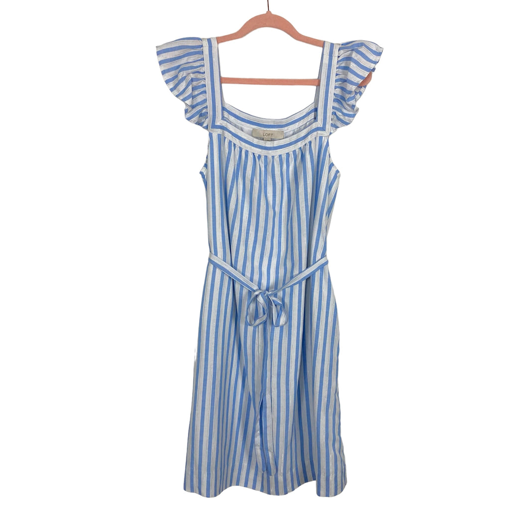 LOFT Blue and White with Silver Metallic Striped Belted Dress NWT- Siz – The Saved Collection