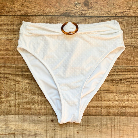 Xhilaration White Swiss Dot with Tortoise Buckle Belted Bikini Bottoms NWT- Size M (we have matching top)