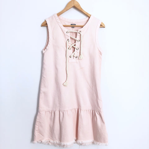 Aerie Pink Denim Lace Up Dress- Size XS