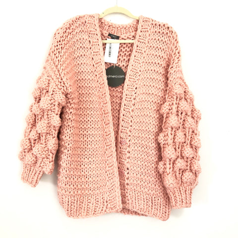 &Merci (Pink Lily) Hold Your Attention Pom Pom Sleeve Knit Cardigan NWT- Size S