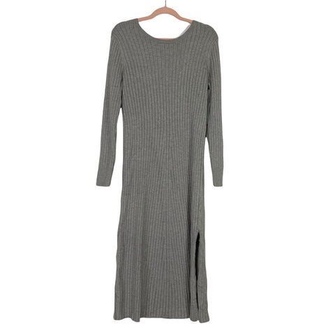 WAYF Dede & Emily BFF Collection Grey Ribbed Tie Back Front Slit Sweater Dress NWT- Size M (sold out online)