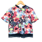 Cooper & Ella Colorful Floral Shirt with Mock Collar and Back Exposed Zipper- Size XS