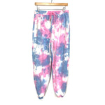 Superdown Pink/Blue/White Tie Dye Silver Glitter Joggers- Size M (Inseam 24”)