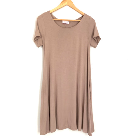 Pink Lily Taupe T Shirt Dress with Pockets- Size S