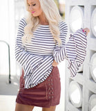 Free People Striped Tiered Ruffle Sleeve Top- Size XS