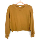 Roolee Burnt Yellow Raw Hem Cropped Crew Neck Sweatshirt NWT- Size XS