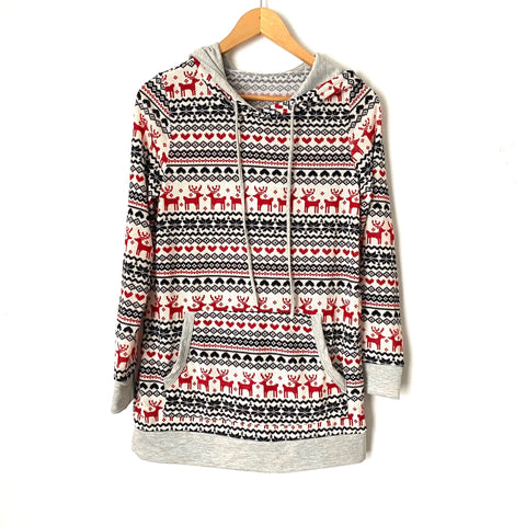 No Brand Reindeer Print Hooded Pullover- Size S