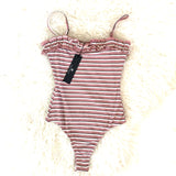 Le Lis Mauve & Black Ruffle Neckline Thong Bodysuit NWT- Size S