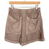 Universal Thread Brown Linen Drawstring with Rolled Hem Shorts- Size S