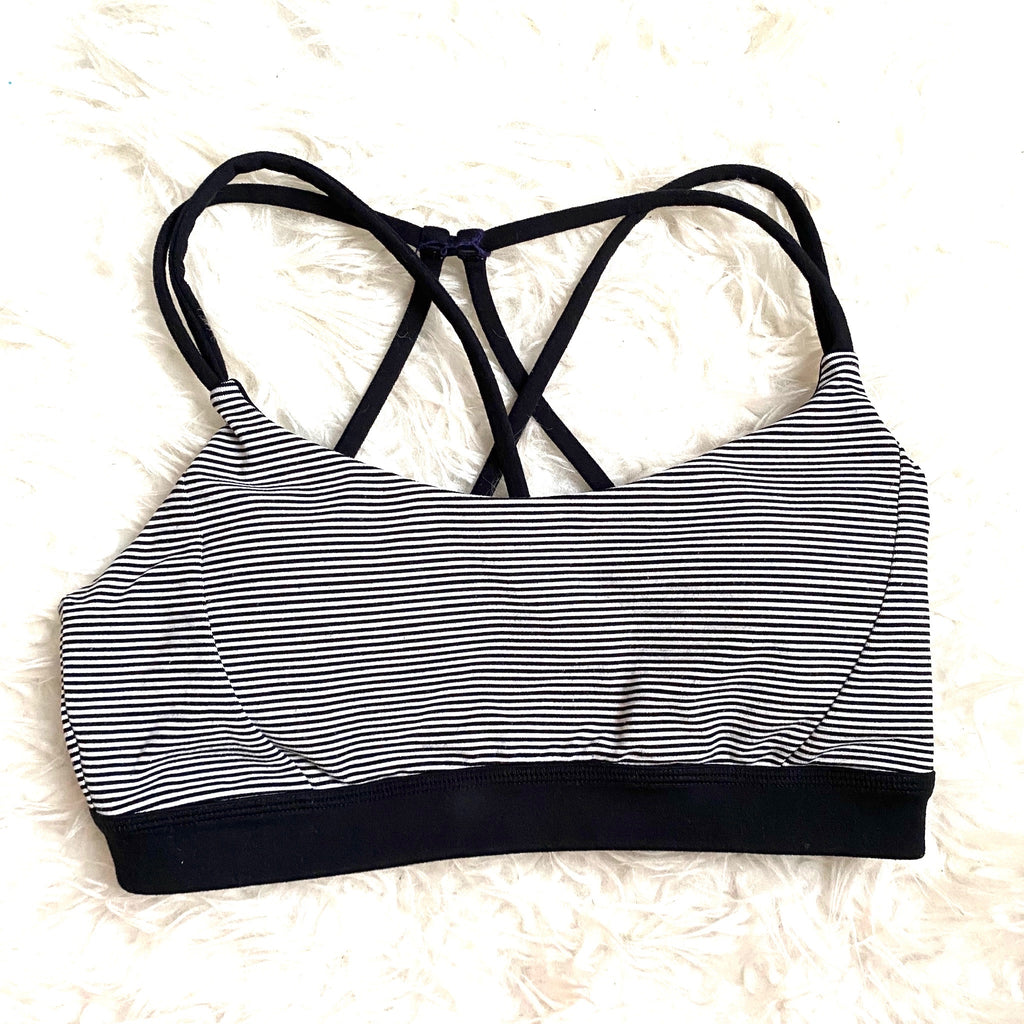 Zella Black and White Striped Strappy Back Sports Bra- Size S – The Saved  Collection