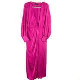 Eloquii Fuschia Satin Wrap Dress with Snap Closure and Shoulder Pads NWT- Size 14