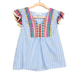 THML White/Blue Striped Multicolor Embroidery Top- Size XS