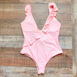 Pink Lily Ruffle Deep V One Piece- Size S