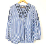 LOFT Striped Embroidered Top- Size XS