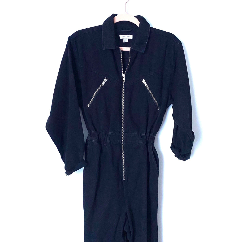 Topshop Black Denim Jumpsuit- Size - Main Image