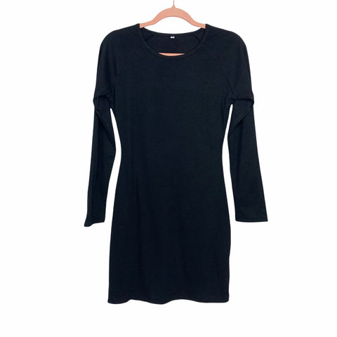 No Brand Black Ribbed Long Sleeve Dress- Size M