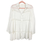 No Brand White Crochet Button Cover Up- One Size