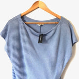 Express Blue Waffle Knit Boat Neck Short Sleeve Top NWT- Size XS