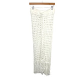 No Brand Crochet White Maxi Length Cover Up with Fringe~ Size S