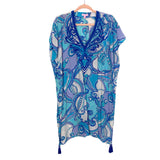 Lilly Pulitzer Blues/Green Embroidered Beaded Tassel Hem Cover Up Dress- Size L/XL (see notes)