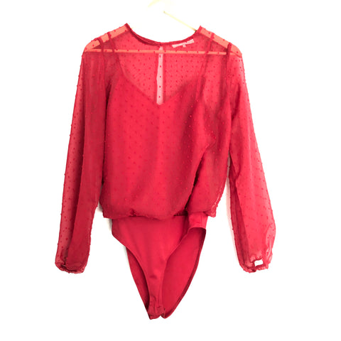 WAYF Red Sheer Blouse Bodysuit with Lining- Size S