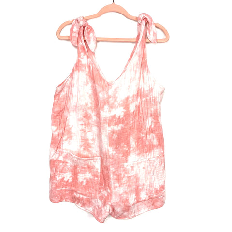 Show Me Your Mumu Pink/White Tie Dye Shoulder Tye Romper NWT- Size M