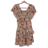 Shein Pink Floral Off the Shoulder Ruffle Dress- Size L