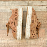 J/ Slides Camel Perforated Espadrille Tie Shoes- Size 7 Like New