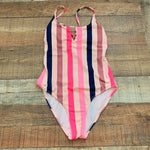 Xhilaration Pink/Mauve/Navy Striped One Piece Swimsuit- Size M (See Notes)