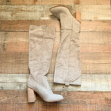 Mi.iM Taupe Suede Block Heel Boots- Size 9