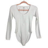 Good American White Ribbed Knit Snap Front Bodysuit- Size 3 (see notes)