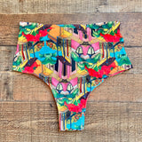 Mojito Tropical Cityscape with Polka Dot Belt Bikini Bottoms- Size S (see notes, we have matching top)