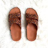 Freedom Moses Brown Leopard Double Strap Sandal- Size 8/9 (like new condition)