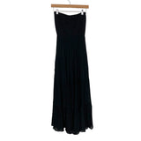Carly Jean Black Strapless Smocked Elastic Bodice Tiered Maxi Dress- Size S