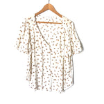 Elodie White Floral Print Button Up Top- Size XL